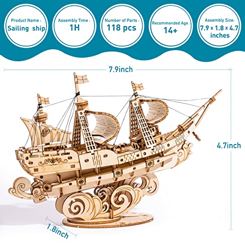 RoWood 3D Wooden Puzzle for Adults, Vintage Wooden Watercraft Model Sailboat Kit to Build, Best Gift Ideas Crafts Kit for Adults - Sailling Ship - style: Sailing Ship