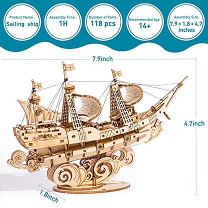 RoWood 3D Wooden Puzzle for Adults, Vintage Wooden Watercraft Model Sailboat Kit to Build, Best Gift Ideas Crafts Kit for Adults - Sailling Ship - style: Sailing Ship