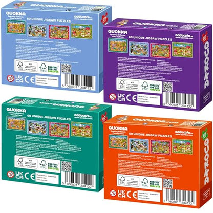 QUOKKA Puzzles for Kids Ages 4-6 - Toddler Puzzles Ages 3-5 - 4-Pack 60 Piece Search and Find Animals Jigsaw Puzzle 6-8 - Learning Toys for 3 Year Old Boys and Girls - Educational Games Gift - color: Red, Blue, Yellow, Green