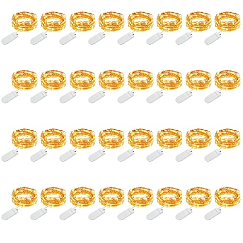 MUMUXI 32 Pack 7.2ft Fairy Lights Battery Operated, 20 LED String Lights Waterproof Copper Wire Starry Firefly LEDs for Wedding Party Jars Christmas Decorations Warm White - color: Warm White, size: 7.2 Ft-32 Pack-20 LED