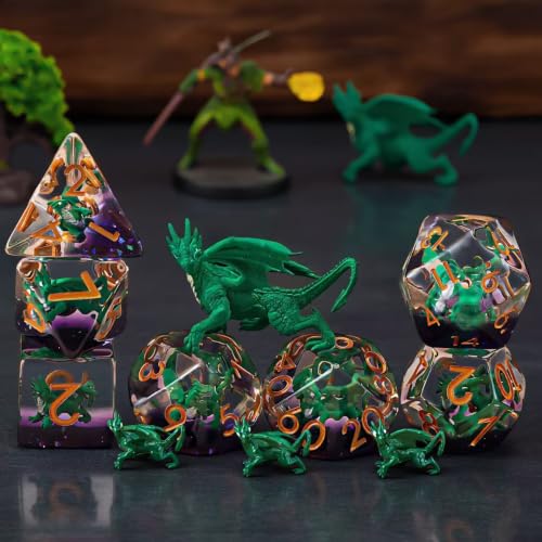 Dragon DND Resin Dice Set, Polyhedral D&D Dice Inclusion Dice for Dungeons and Dragons MTG RPG - color: Green Dragon