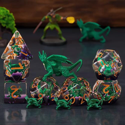 Dragon DND Resin Dice Set, Polyhedral D&D Dice Inclusion Dice for Dungeons and Dragons MTG RPG - color: Green Dragon