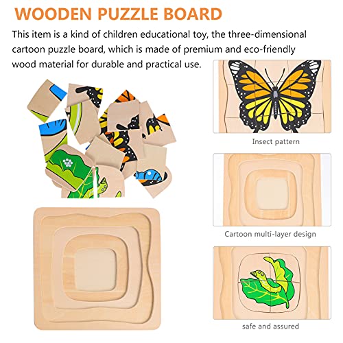 jojofuny Animal and Plant Wooden Jigsaw Puzzle Board Cartoon Multilayer Educational Toy for Kids Ages 4-8 Portable 3D Puzzle for Imagination Eye-Hand Coordination Gift