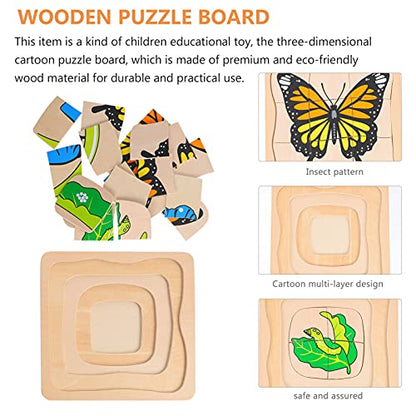 jojofuny Animal and Plant Wooden Jigsaw Puzzle Board Cartoon Multilayer Educational Toy for Kids Ages 4-8 Portable 3D Puzzle for Imagination Eye-Hand Coordination Gift