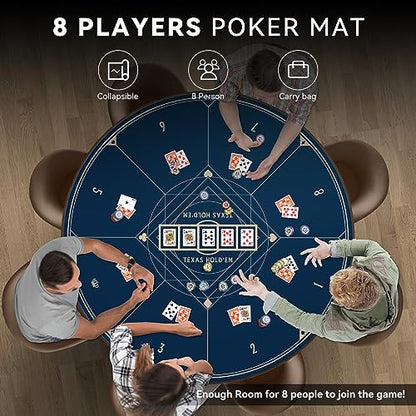YUZPKRSI 47 Inch Round Poker Mat, Neoprene & Rubber, Texas Hold'em Poker Table Top Casino Card Games, Portable, Carrying Bag Included - color: 47 Inch Round Blue