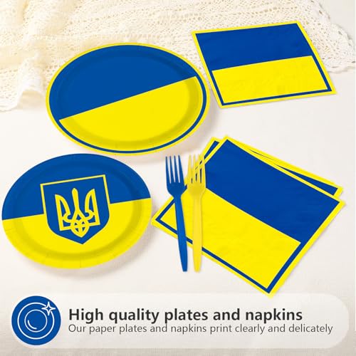 96 Pcs Ukraine Flag Themed Ukrainian Party Decorations Serves 24 | Ukrainian Paper Plates and Napkins Ukraine Themed Tableware Set for Soccer Events Country Decoration Sports Party Supplies, - style: Ukraine Themed Plates m