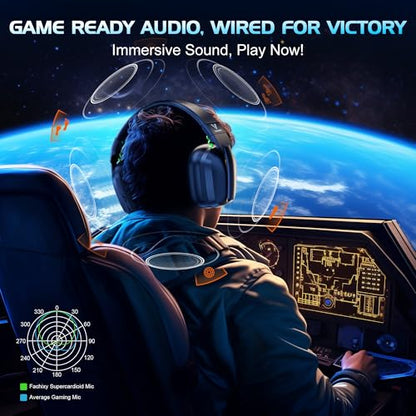 Vakedy Wired Gaming Headset for Xbox,PS5,PS4,PC,Switch, RGB 50mm Drivers | Foldable lightweight frame, plush memory foam cushions, clear chat, quick mute/volume wheel and USB-powered RGB glow - color: Phantom Black