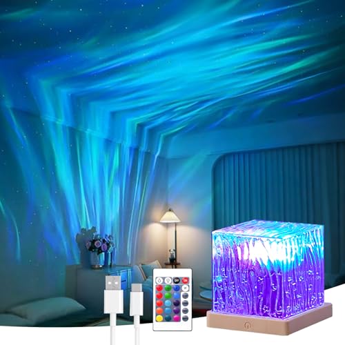 Northern Lights Projector, 16 Colors Rechargeable Aurora Light Projector & Mood Lighting Galaxy Lamp, Remote Night Light for Bedroom, Gift for Teenage Girls Room Decor (Battery) - color: Cyan
