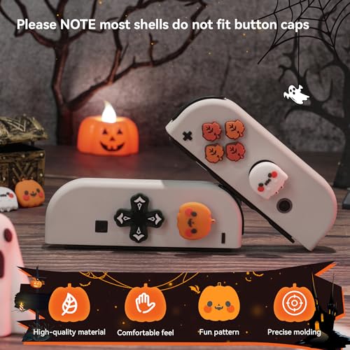 GeekShare Switch Accessories Cute Silicone Cross D-Pad Button Caps Set Joystick Cover - ABXY Key Buttons Sticker Spooky Gift Compatible with Switch/OLED Joysticks - Pumpkin & Ghost - color: Pumpkin & Ghost