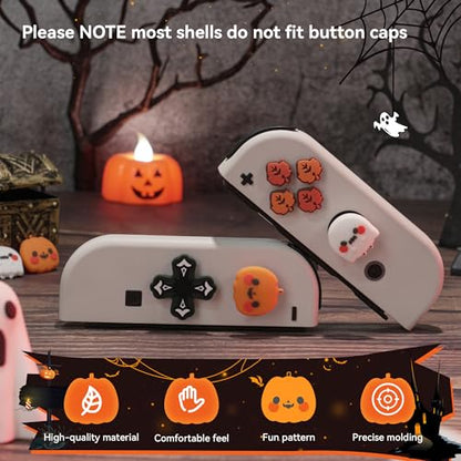 GeekShare Switch Accessories Cute Silicone Cross D-Pad Button Caps Set Joystick Cover - ABXY Key Buttons Sticker Spooky Gift Compatible with Switch/OLED Joysticks - Pumpkin & Ghost - color: Pumpkin & Ghost