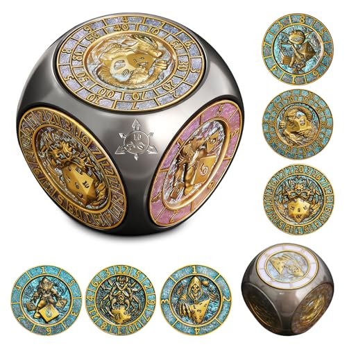 DND Spinner Metal Dice Fidget, Rotating Dice Set for Role Playing Gaming with Box, Polyhedral Dice with 3D Relief Design, for Dungeons and Dragons and Tabletop Games(Gradient Blue Black Nickel) - color: Blue-black Nickel, style: Black Nickel