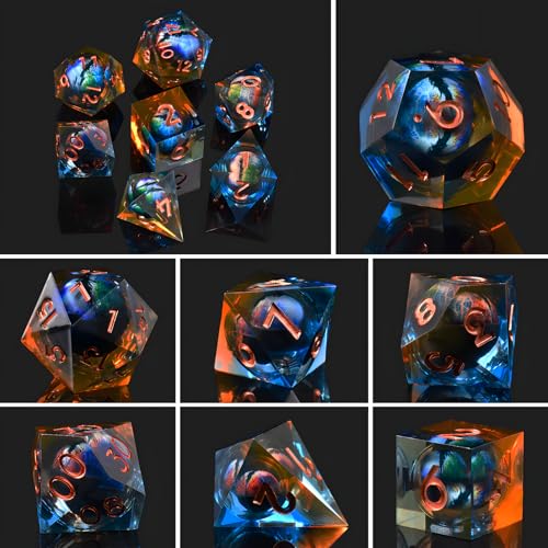 Dragon Eye DND Dice Set, 7 Pcs Liquid Core Resin Sharp Edged Polyhedral D&D Dice for Dungeons and Dragons RPG Role Playing Table Games