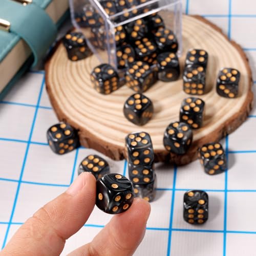 36 Pieces 12mm 6 Sided Mini Dice Set,Pearl Pattern D6 Game Dice Set,6 Sided Standard Game Dice for Board Games Dice Games Classroom Teaching Dices Game, with Portable Gaming Box(Black) - color: D6-black Pearl