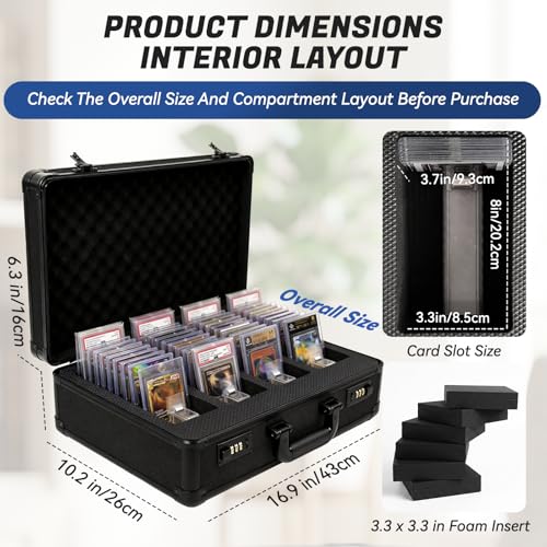 4-Row Graded Card Storage Box with Coded Lock | Spring-Loaded Pushers | Removable EVA Boards | For PSA BGS SGC CGC Slabs - size: 4 Raw