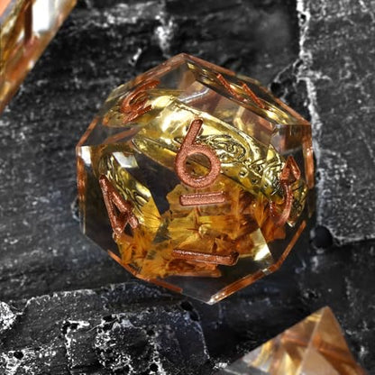 FONVGOGO Magic Lord Rings D and D Dice Set, Sharp Edge Resin DND Dice with Box 7Pcs Dungeons and Dragons Polyhedral Dice Set for Role Playing Game Gift Tabletop Games (Ring Copper) - color: Ring Copper