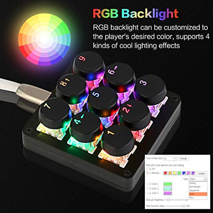 Koolertron One Handed Macro Mechanical Keyboard,RGB LED Backlit Portable Mini Gaming Keypad OSU! Keyboard 9 Fully Programmable Keys Blue Switches with Retro Classic Typewriter Round Keycaps
