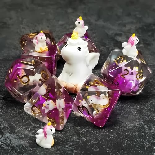 Sage's Portal Animal Familiars Resin DND Dice Set Polyhedral Dice Set for Dungeons and Dragons RPG Pathfinder Tabletop TTRPG (Unicorn) - color: Baby Unicorn, style: Dice Set Only