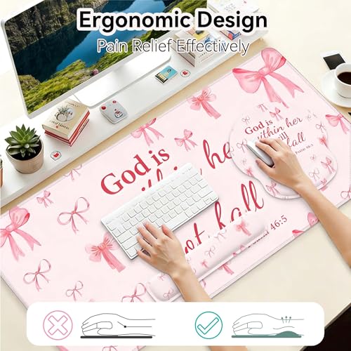 Desk Mat Set + Keyboard and Mouse Pad with Wrist Rest Support,4-in-1 Large Mousepad Computer Mats for Desktop Home & Office-Pink Bowtie - color: D4-Pink Bow Tie