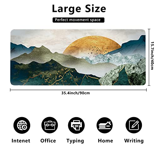 MIOAOSRT Desk Mat,The Green Golden Mountains by Sunset Extended Gaming Mouse Pad,Large Non-Slip Rubber Base Mousepad with Stitched Edges,Waterproof Mouse Mat Desk for Office Game Home 35.4x15.75 in - color: The Green Golden Mountains By Sunset