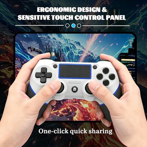 Wireless Controller for Ps4 Controller Compatible with PS4/Slim/Pro/Windows PC,with Touchpad/Vibration/Built-in Speaker&3.5mm Headphone Jack/Six-axis Motion Control/USB-C Charging Cable,White Blue - color: White Blue
