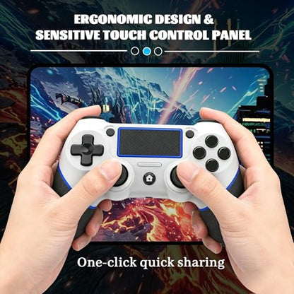 Wireless Controller for Ps4 Controller Compatible with PS4/Slim/Pro/Windows PC,with Touchpad/Vibration/Built-in Speaker&3.5mm Headphone Jack/Six-axis Motion Control/USB-C Charging Cable,White Blue - color: White Blue