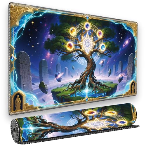for MTG Playmat, for TCG Play Mat, 24 x 14 inches, Magic Game Card Mat Commander Playmat,Trading Card Inked Game Mat,Battle Game Rubber Non-Slip Mat - World Tree - color: World Tree