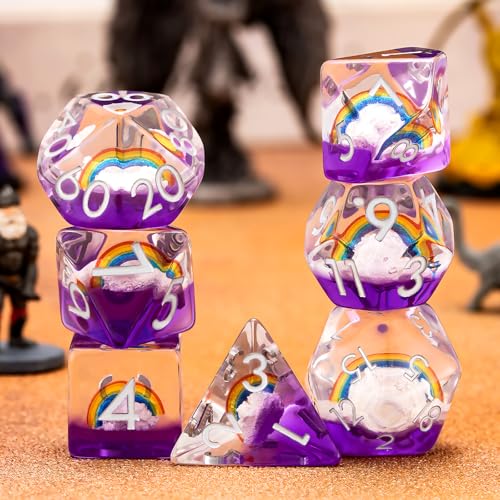 Resin D&D Dice Set, Polyhedral Rainbow Dice for Dungeons and Dragons Role Playing Games (D20, D12, D10, D8, D6, D4) - color: Rainbow2