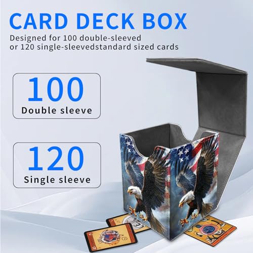 for MTG Deck Box, Commander Deck Case Fits 100 Double Sleeved Cards, PU Leather Storage Box, Compatible with Magic/TCG/PTCG/EDH/Sport Cards,American flag Eagle - color: American flag Eagle