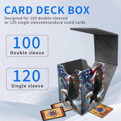 for MTG Deck Box, Commander Deck Case Fits 100 Double Sleeved Cards, PU Leather Storage Box, Compatible with Magic/TCG/PTCG/EDH/Sport Cards,American flag Eagle - color: American flag Eagle