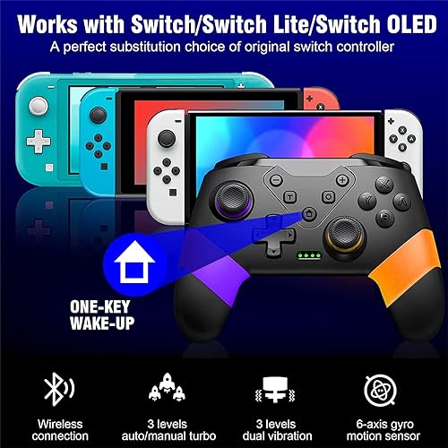 HUDOBBYE Switch Controller Wireless for Switch/Switch Lite/Switch OLED, Extra Switch Controller with Paddles, Programmable Switch Remote Control with Back Buttons,Wake-up,Turbo-Yellow Purple - color: Purple+Orange