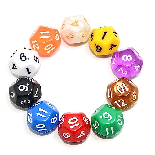 SmartDealsPro 10-Pack D4 D6 D8 D10 D12 Multi Colored Polyhedral Dice for for Dungeons and Dragons DND RPG MTG Table Games (Mix Color(Opaque&Pearl&Transparent, D12) - color: Mix Color, size: D12-20mm