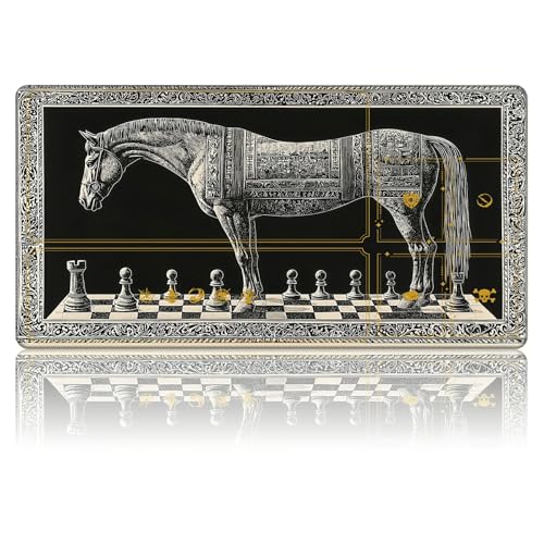 Checkered Board Horses 2-Player or Solo TCG Playmat with Card Layout Zones, Card Game Mat with Designated Zones, Premium Stitched Edge Desk Mat for Gamers & Collectors & RPGs 24 x 14 Inch - color: Checkered Board Horses, size: Zone 3