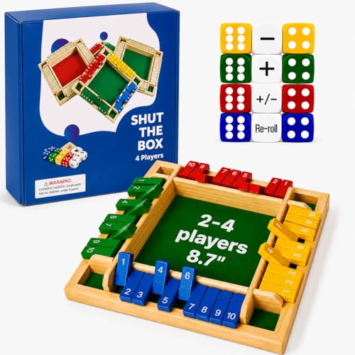 Shut The Box Dice Game for 2-4 Player Wooden Dice Game Math Games Close The Box Family Dice Board Games for Kids Adults, Tabletop Version Games for Classroom, Home, Easter Day, Party or Pub - style: 8.7 inch