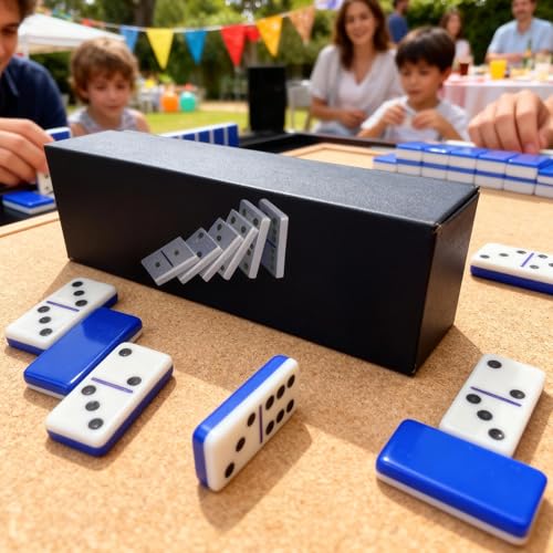 IDTQ Dominoes Set for Adults, Double 6 Dominos Game Set with 28 Domino Tiles Double with Upscale Gift Boxes -7 Polyhedral Dice -Classic Board Games (Dark Blue) - color: Dark Blue