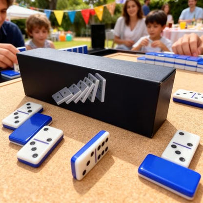 IDTQ Dominoes Set for Adults, Double 6 Dominos Game Set with 28 Domino Tiles Double with Upscale Gift Boxes -7 Polyhedral Dice -Classic Board Games (Dark Blue) - color: Dark Blue