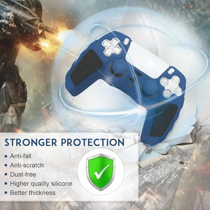 SIKEMAY Anti-Slip PS5 Controller Skin, Soft Thicken Non-Slip Studded Silicone Gel Grip Protective Cover Case for PlayStation 5 Controller Grip, 2 Pack with 8 x Thumb Grip Caps - color: Blue-Black