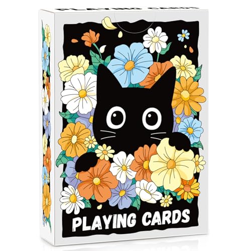 Playing Cards, Cute Black Cat Playing Cards, Floral Cats Themed Deck of Cards for Game Nights, Premium Standard Size Poker Cards for Card Games, Parties, Travel, Casino Games & Cat Lover Gifts