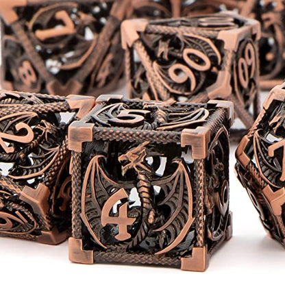 KERWELLSI Hollow DND Dice Set D&D with Gifts Box, 7pcs Polyhedral Metal D and D Dice for Role Playing Game, Dungeon Dragon Dice D20 D12 D10 D8 D6 D4 (Copper) - color: Copper