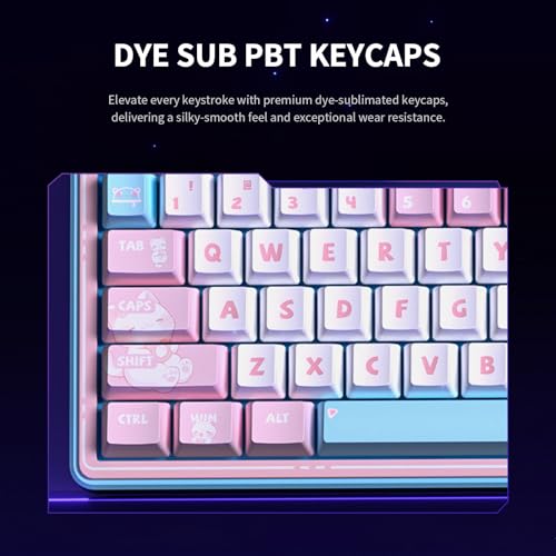 LEOBOG x Aula AMG65 Mechanical Gaming Wireless Keyboard Dual Screen | Tri-mode Bluetooth/2.4G/Wired,Wireless Keyboard,8000mAh,RGB,Rapid Trigger,Hot Swappable Pre-lubed Jasper Switches-Pink Meow - color: Pink Meow Star Language