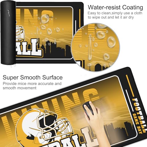 Football Desk Mat, Large Stitched Edges Gaming Mouse Pad, Yellow Black City Design Keyboard Mat for Laptop Computer Desktop - 31.5x12 Inch for Football Fans - color: Yellow Black Football