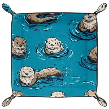 Dice Trays Ocean Otters Holder Storage Box for Dice Games Like RPG DND, Leather Dice Holder Portable Folding Rolling Dice Tray, 16x16cm - color: Multi 2