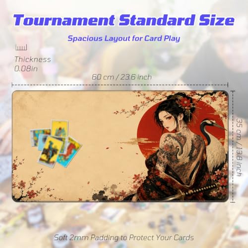 Crane Tattooed Woman MTG Playmat, Card Game Play Mat with Stitched Edges, Smooth Surface Board Game Trading Card Mat, Non-Slip Rubber Base Large Gaming Mouse Pad 24 x 14 Inch - color: Crane Tattooed Woman
