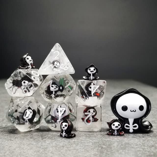 Sage's Portal Familiars and Reagents Resin DND Dice Set Polyhedral Dice Set for Dungeons and Dragons RPG Tabletop TTRPG (Baby Grim) - color: Baby Grim