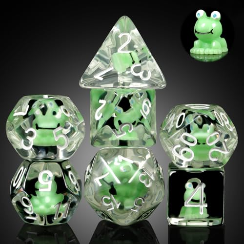 Frog D&D Dice Set, DNDND 7PCS Resin Polyhedral Die with Velvet Pouch for DND Dungeons & Dragons Role Playing Games and Tabletop Games （Frog DND Dice Set - color: Frog