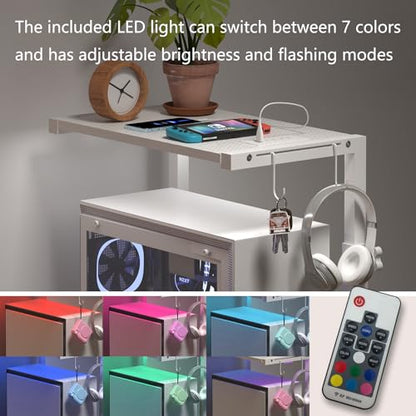 PC Tower Stand Height Adjustable with Charging Station | Computer Tower Stand with LED Light Strip,Mobile Rolling CPU Holder for Office Home (White Texture) - color: White Texture, size: 19.29'' × 11.42'