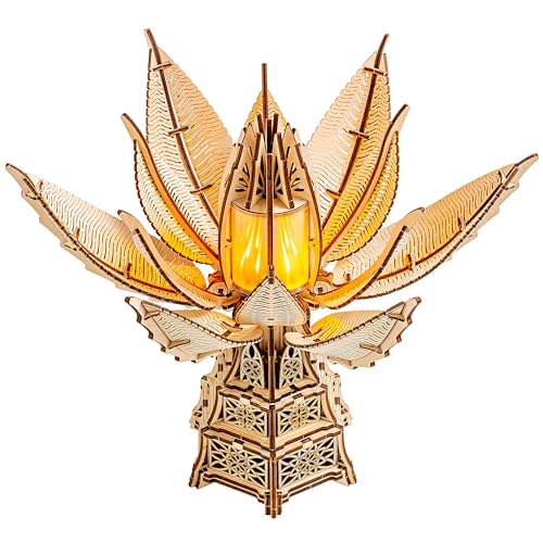 Wood Trick Fiery Bloom Luminous LED 3D Wooden Puzzles for Adults to Build - Interactive Mechanical Movement - Engineering DIY Project Mechanical 3D Puzzle Model Kits for Adults