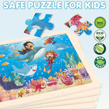 Puzzles for Kids Ages 4-6, 4 Packs Wooden Animals Jigsaw Puzzles for Toddlers Ages 3-5, Preschool Educational Puzzles Boards Toys Gifts for 3 4 5 6 Boys Girls - style: Animals