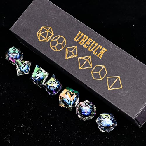 Electroplated Resin Dice Set, Resin Edge Sharp for Dungeons & Dragons RPG, MTG Board Games with Gift Box(Electroplating Blue Longan) - color: Electroplating Blue Longan