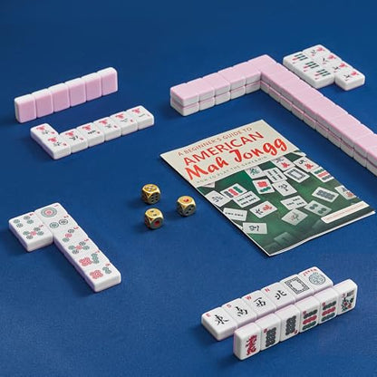 American Mahjong 타일 전용, 마작 세트, 골든 주사위 포함, 여행용 블루 타일 166개(타일 핑크) - color: 핑크