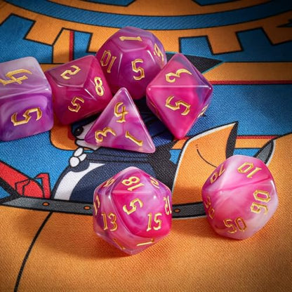 QMAY DND Dice Set -D&D Polyhedral Dice (7 Pcs) for Dungeons and Dragons (Purpulr and White) - color: Purpulr and White
